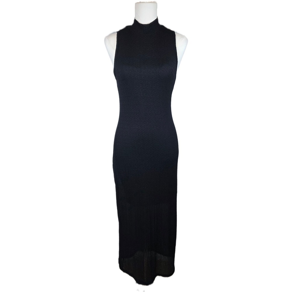 FRAME Black Textured Mock Neck Bodycon Sleeveless Maxi Dress Partially Lined